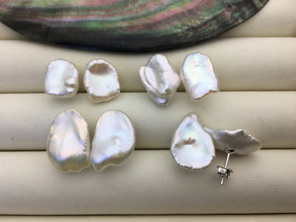 Rare!AAA 10/11/12/13/14/15mm BIG white Natural Long keshi Freshwater Pearl Stud Earrings, Stud Earrings for Women Girls, SE3-062