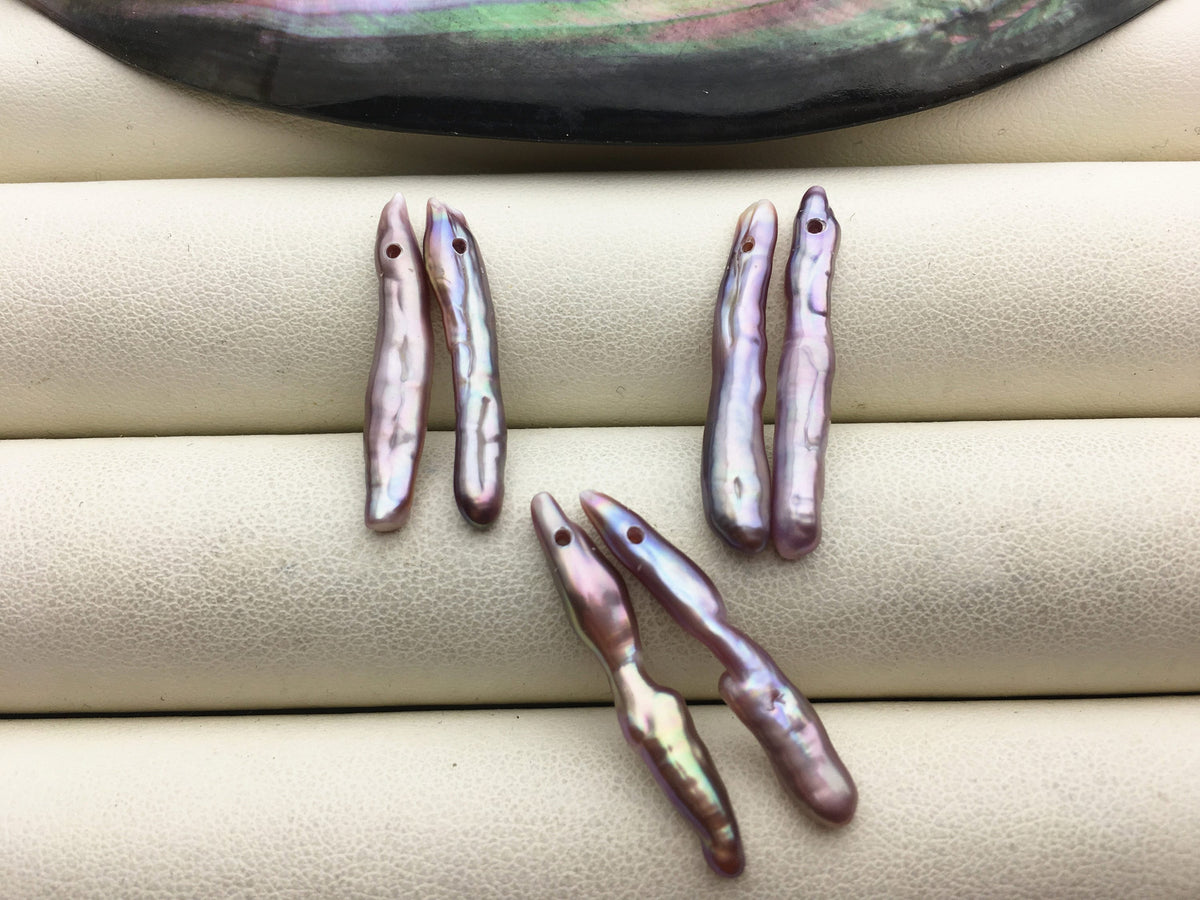 AAA- 3-5x18-25mm Purple Toothpick pearls Pair,for make dangle earrings,1.0mm side hole,ZS-127-62-36