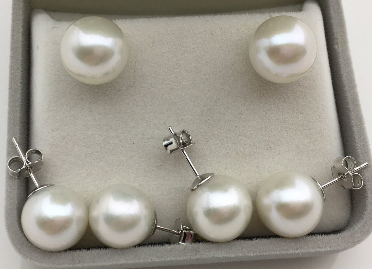 1 pair AAA- 11-12mm White Round edison pearl stud earrings, S925 Sterling Silver earrings, wedding pearl earrings, SE3-T9-16
