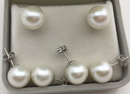 1 pair AAA- 11-12mm White Round edison pearl stud earrings, S925 Sterling Silver earrings, wedding pearl earrings, SE3-T9-16