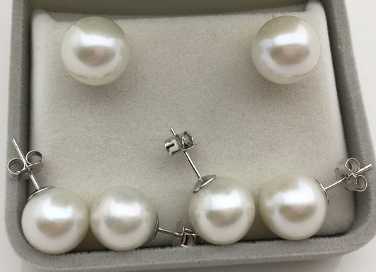 1 pair AAA- 11-12mm White Round edison pearl stud earrings, S925 Sterling Silver earrings, wedding pearl earrings, SE3-T9-16