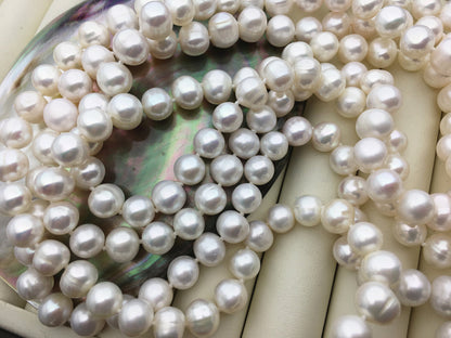 67'' 9mm White Near Round Potato Pearl Necklace,NPN1-089
