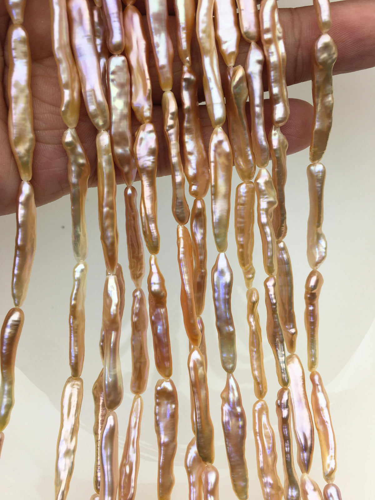 15.5'' AAA 5-8mm natural orange rainbow Toothpick pearls,ZS-80-25-13