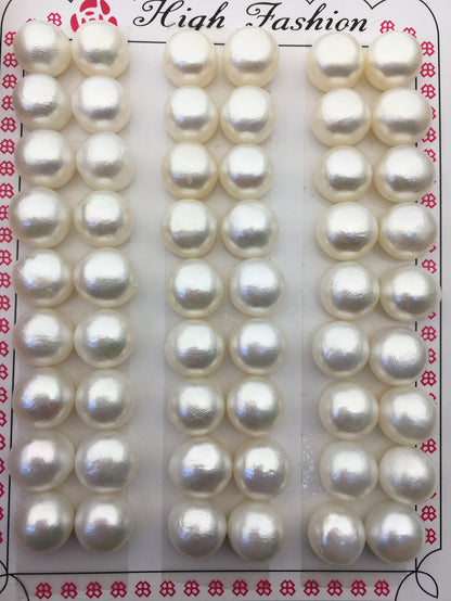 2 pairs AAA 9-9.5mm thick skin button round freshwater pearls pairs,half drilled,BTN9-T5