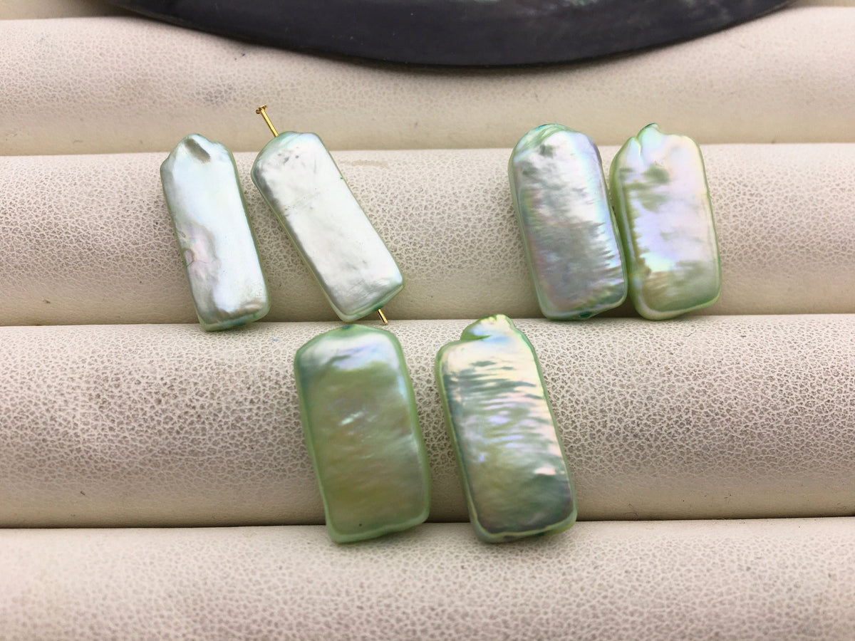 2pairs AA+ 8-10mm Green rectangle Shape Freshwater Pearl Green loose Beads Piar,wholesale,ZS-103-37-58