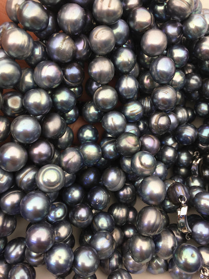 18 inches 11.5-12.5mm big AA Black Deep Blue potato freshwater Pearl necklace, genuine freshwater Pearl necklace, NPN1-122-3