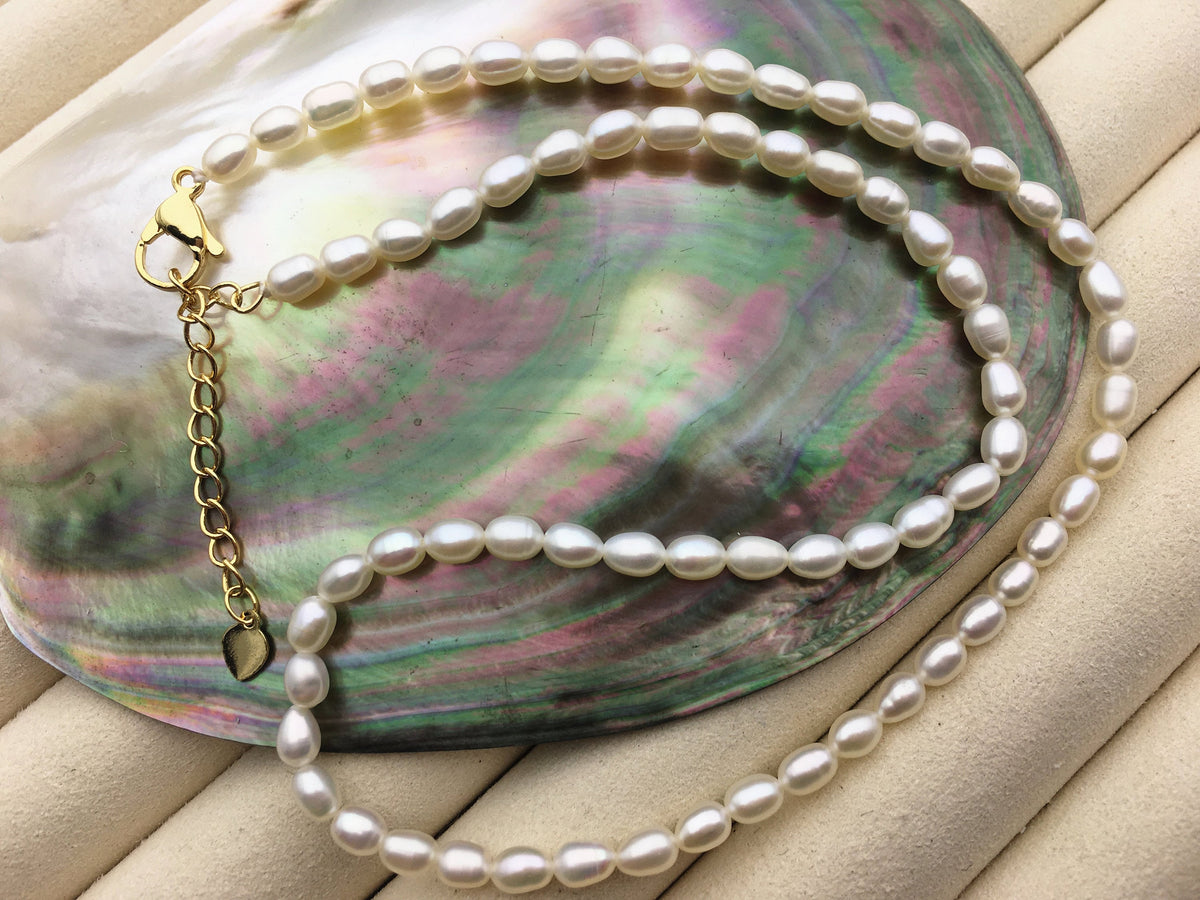 15+2'' AAA 2.8-3.1mm tiny rice freshwater Pearl necklace, genuine freshwater Pearl necklace, Natural Pearl Necklace, NPN1-042