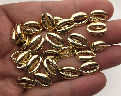 5pcs 10x13.5mm Gold Cowrie Shell Beads,Brass plated 14k gold,ACC-O-002
