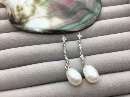 AAA 9mm White rice pearl stud earrings,S925 Sterling Silver pearl earrings,pearl for women for girl,SE3-134