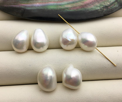 2 pairs AAA 10.4-11.4mm White Nugget Freshwater Pearl White loose Beads Pair, 0.9mm through hole, no hole, wholesale, ZS-103-37-8