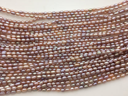 Pink-Purple Rice Freshwater Pearl Strand — 2.8–3 × 3.5–5 mm