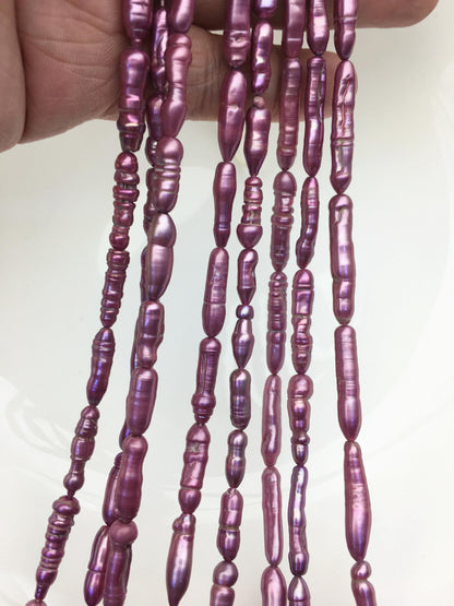 AA+ 4-6mm purple red Biwa Pearl Necklace,Genuine Fresh Water Pearl,Wedding Necklace,Mothers Day,ZS-80-10-55