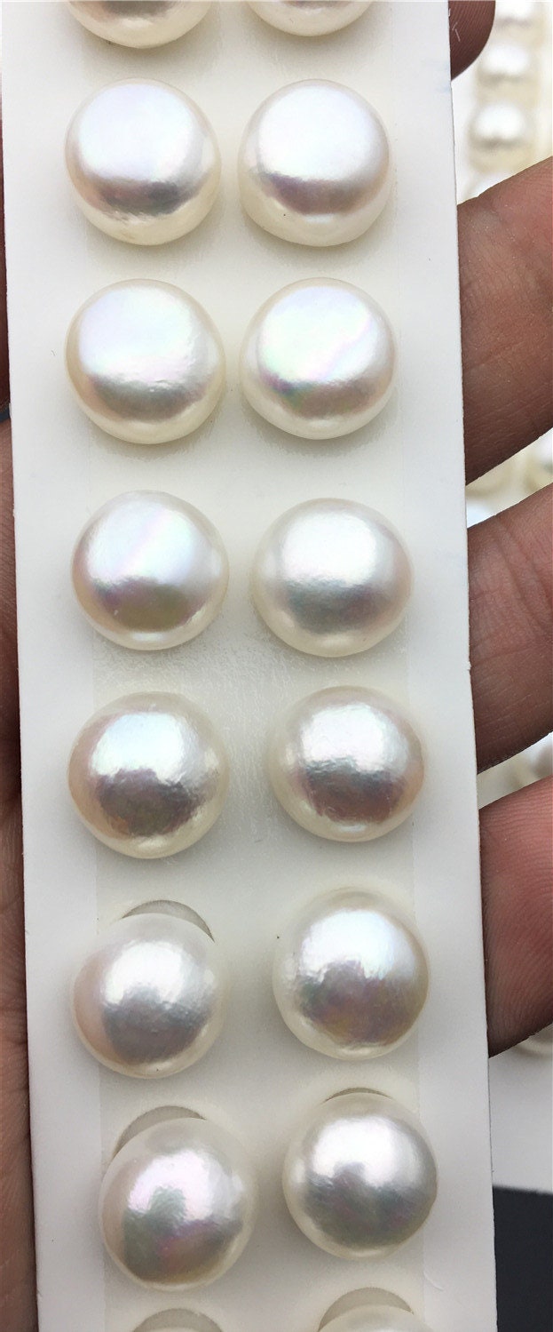 Rare!AAA 11-11.5mm Thick Skin Baroque button freshwater pearls, round button pearl pairs, pearl earring, pearl stud, BTN11-3A-12