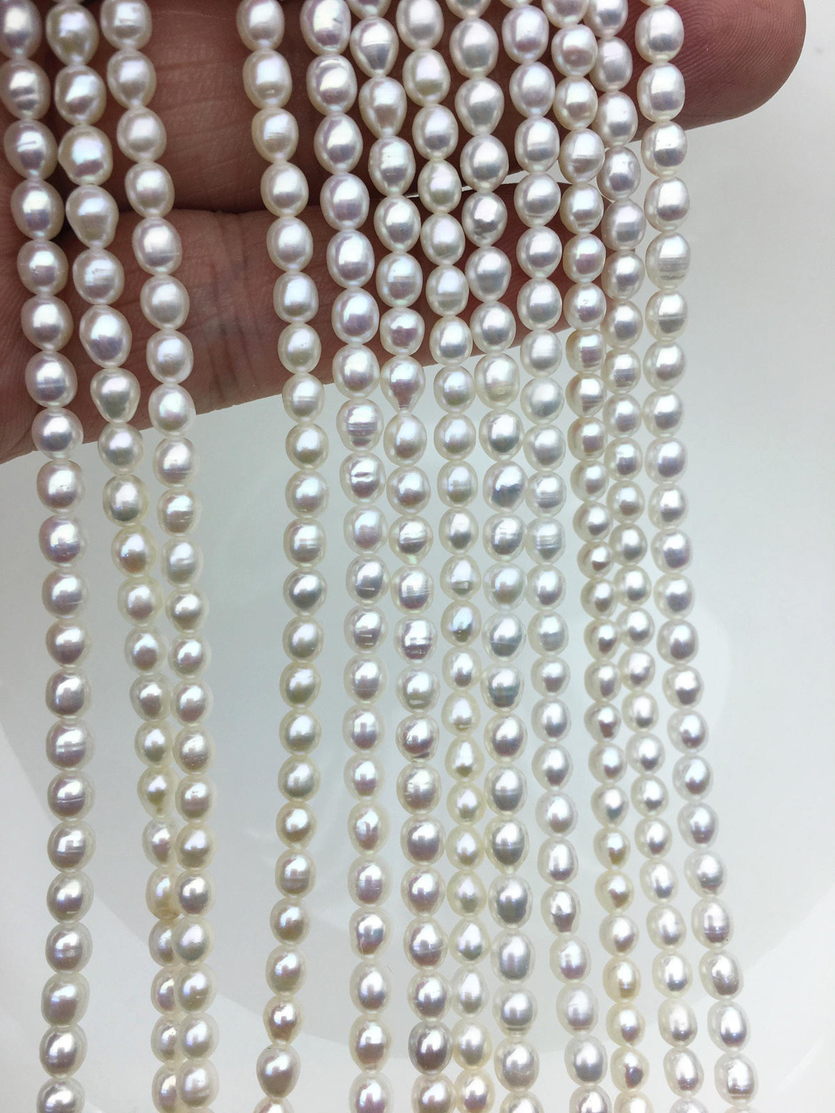 AA+ 4-4.5mm*4.4-5.6mm white rice freshwater pearls, Cultured white rice freshwater pearls beads strand, diy, LR4-2A-1