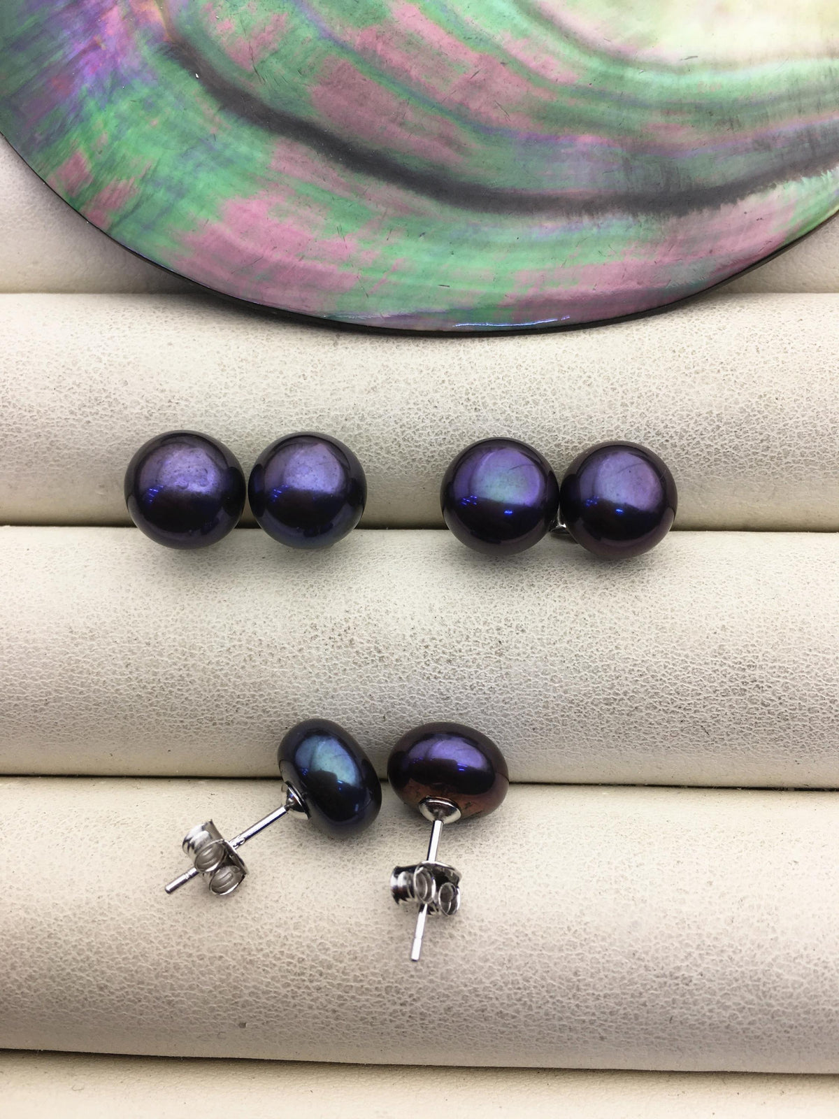 1 pair AAA 8.5-9.5mm Deep Blue Black Pearl Stud Earrings,stering silver pearl earrings,SE1-056