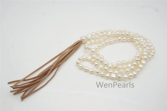 Nugget pearl Tassels necklace, Long length necklace, jewelry gift for her, handmade pearl necklace, Le5-029