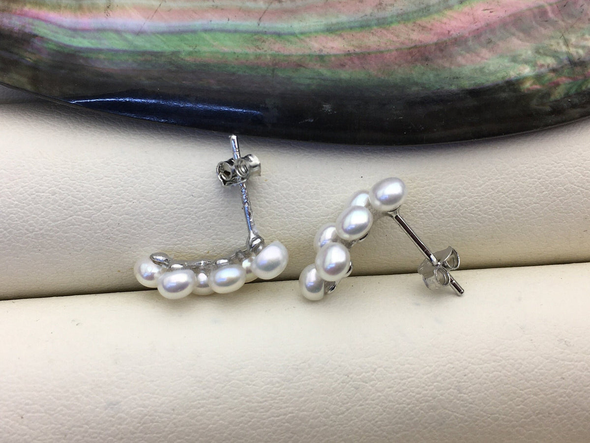 High Luster!AAA white button round pearl stud earring wedding, Sterling Silver rice pearl dangle earrings, bridal earrings pearl, SE3-008-1