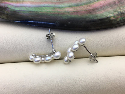High Luster!AAA white button round pearl stud earring wedding, Sterling Silver rice pearl dangle earrings, bridal earrings pearl, SE3-008-1