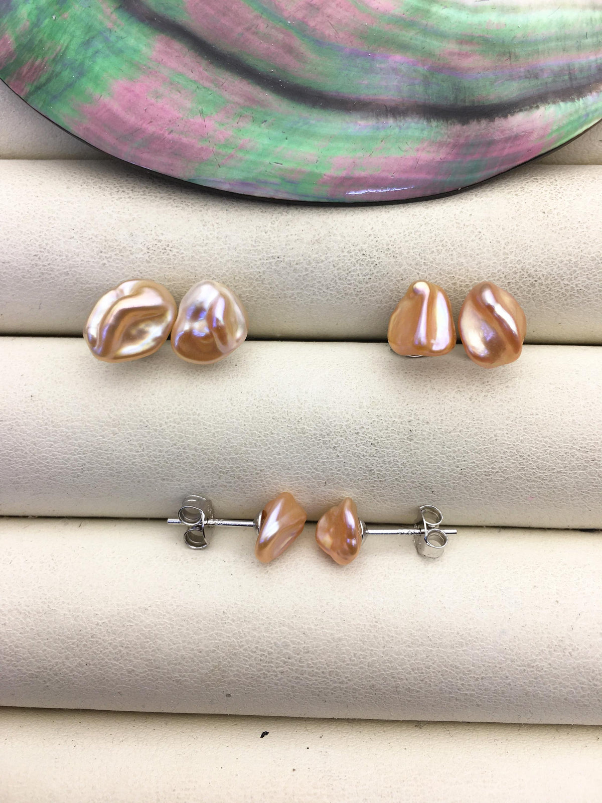 AAA 7-8mm pink with purple keshi Freshwater Pearl Stud Earrings,Stud Earrings for Women Girls,SE3-015