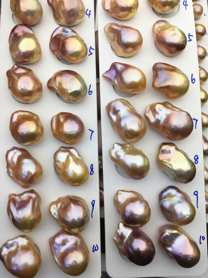 1 pair AAA 13-15mm Natural pink peach Rainbow Flame ball Pearl Pairs - large Baroque freshwater pearl pairs, Fire Ball Pearl, FL15-3A-8-23