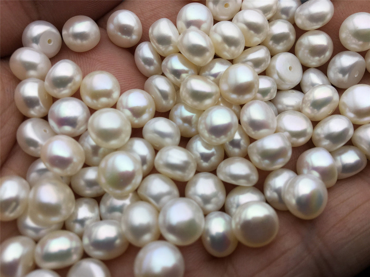 10pcs AAA 8-8.5mm button round freshwater pearl,half drilled,BTN8-4A-1-3