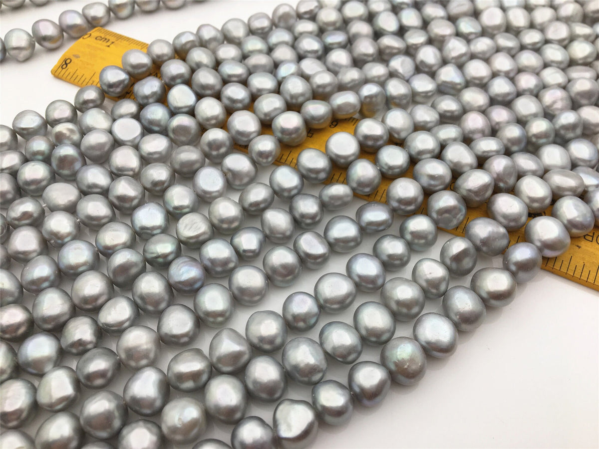 AAA 8.3-9.3x9-10mm gray nugget freshwater pearls, Irregular Beads for Pearl Necklace bracelet, gray baroque pearl strand, LM9-3A-22