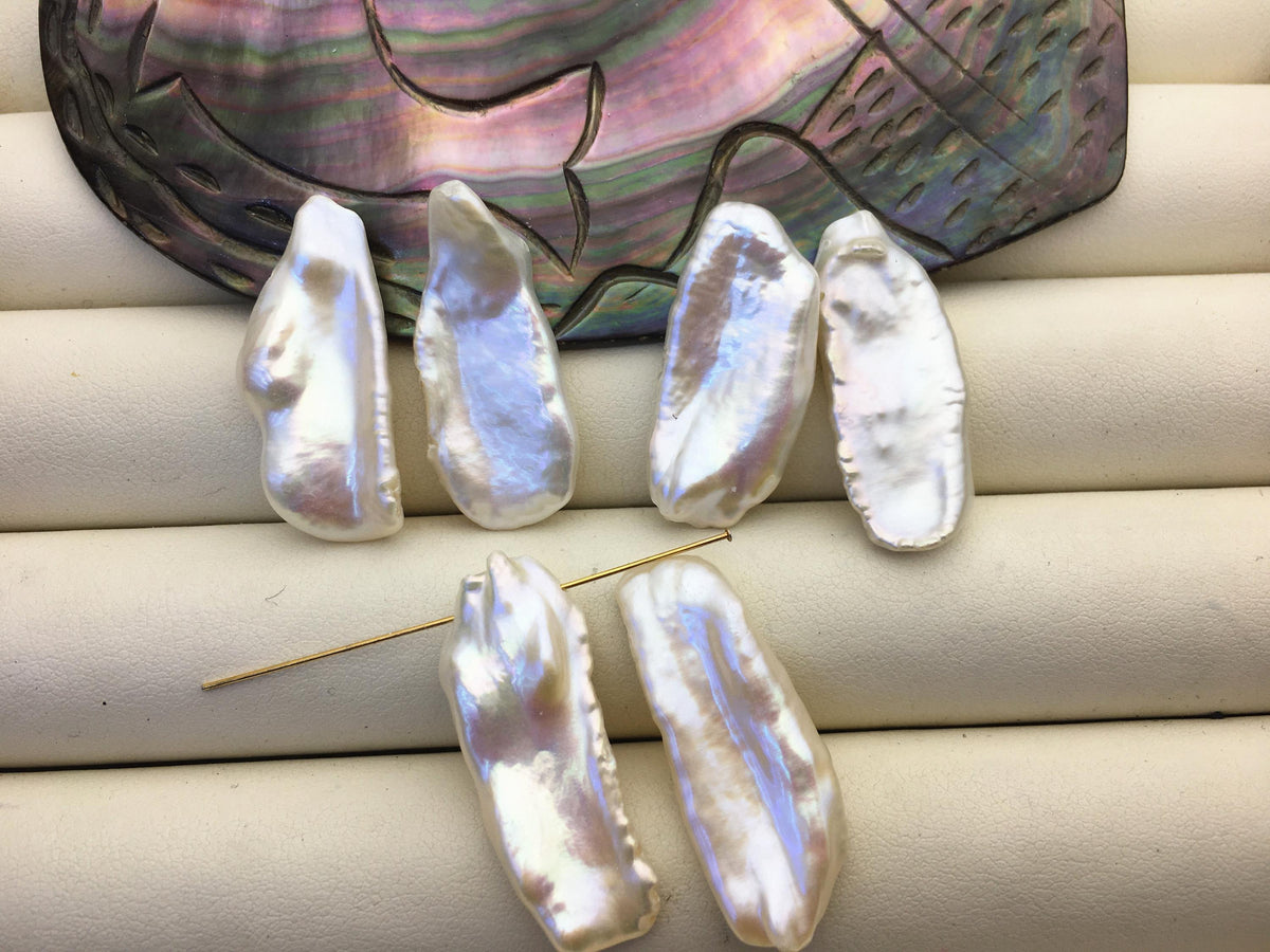 2 pairs AA+ 12-14mm Big White keshi pearls Pair, top side through hole, for make dangle earrings, baroque pearl, loose pearl beads, ZS-127-36-15