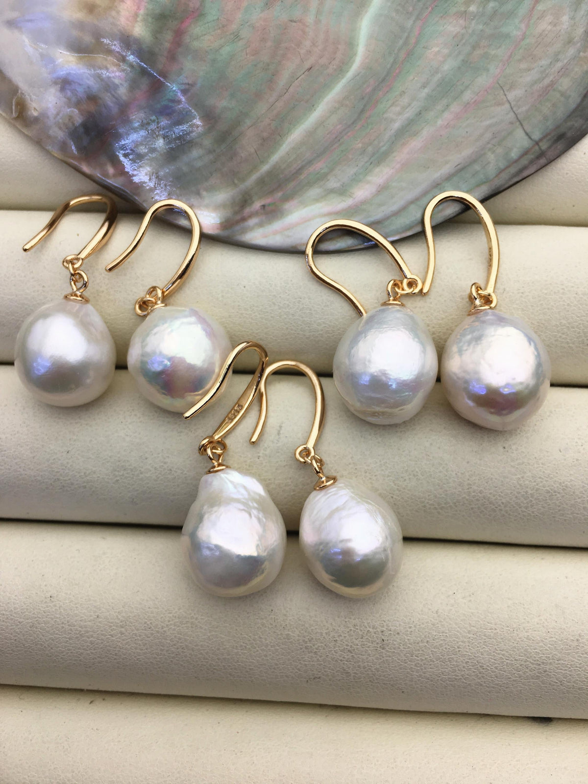 1 pair AAA 12-13mm white baroque drop edison pearl dangle earrings, 925 Silver plated with rose gold earrings, wedding earrings, SE3-T9-15