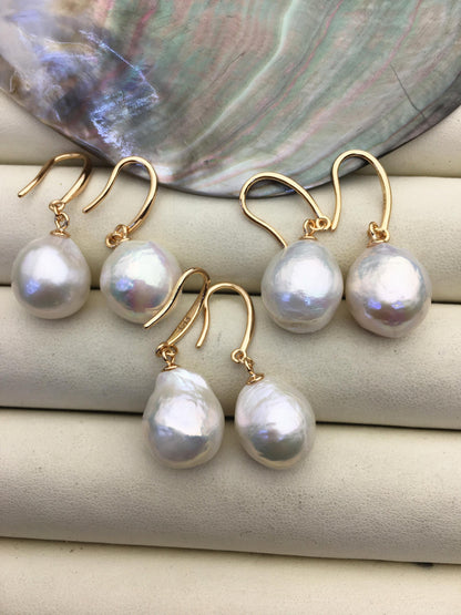 1 pair AAA 12-13mm white baroque drop edison pearl dangle earrings, 925 Silver plated with rose gold earrings, wedding earrings, SE3-T9-15