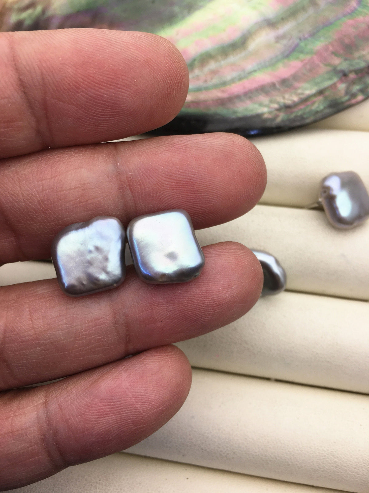 AAA 11.5-12.5mm gray Square baroque Pearl Stud Earrings,freshwater pearl earrings,Wedding,classic pearl studs,SE3-166