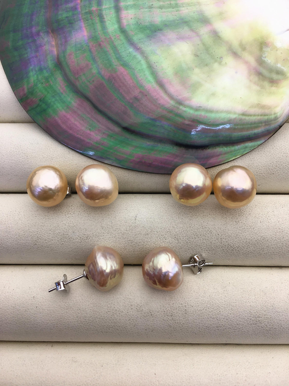 1 pair AAA 8-13mm natural rainbow near round edison pearl stud earrings,S925 Sterling Silver stud earrings,SE3-T9-52