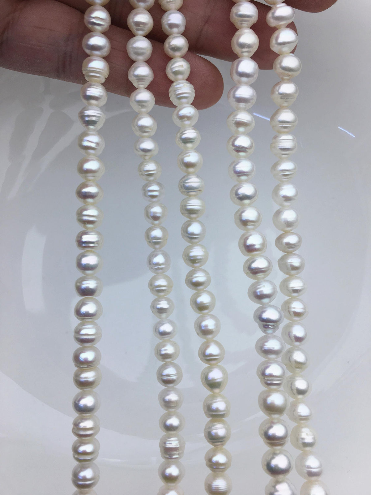 High Luster!AA+ 6.5-7.5mm white button freshwater pearls, Rondelle pearl Beads strand, loose strands, flat round pearls, SM7-T3