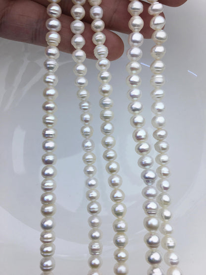 High Luster!AA+ 6.5-7.5mm white button freshwater pearls, Rondelle pearl Beads strand, loose strands, flat round pearls, SM7-T3