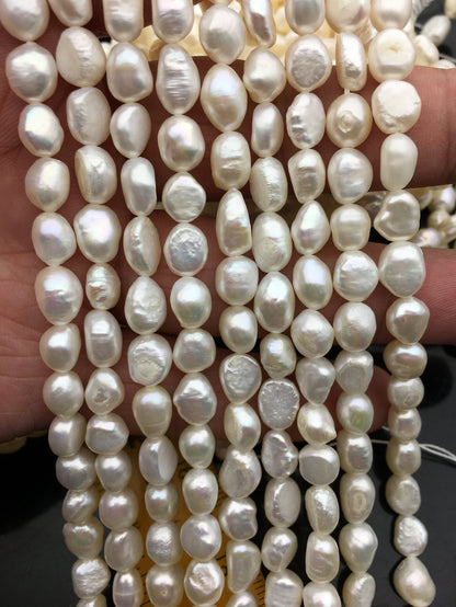 2 strands AA 6.5-7.3mm white nugget freshwater pearls, irregular nugget freshwater pearl strand, cheap price, pearl factory china, LM7-2A-6