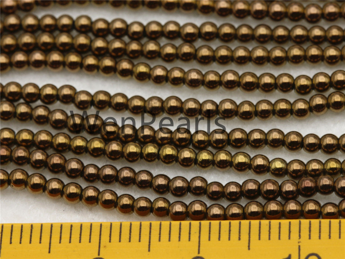 Hematite Brown,2mm Smooth Round beads, 2mm Bronze beads,AAA,180 beads,15.5 inches,G50-R2-006