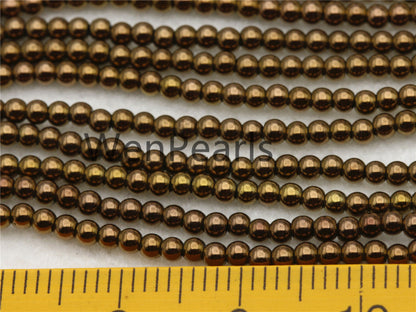 Hematite Brown,2mm Smooth Round beads, 2mm Bronze beads,AAA,180 beads,15.5 inches,G50-R2-006