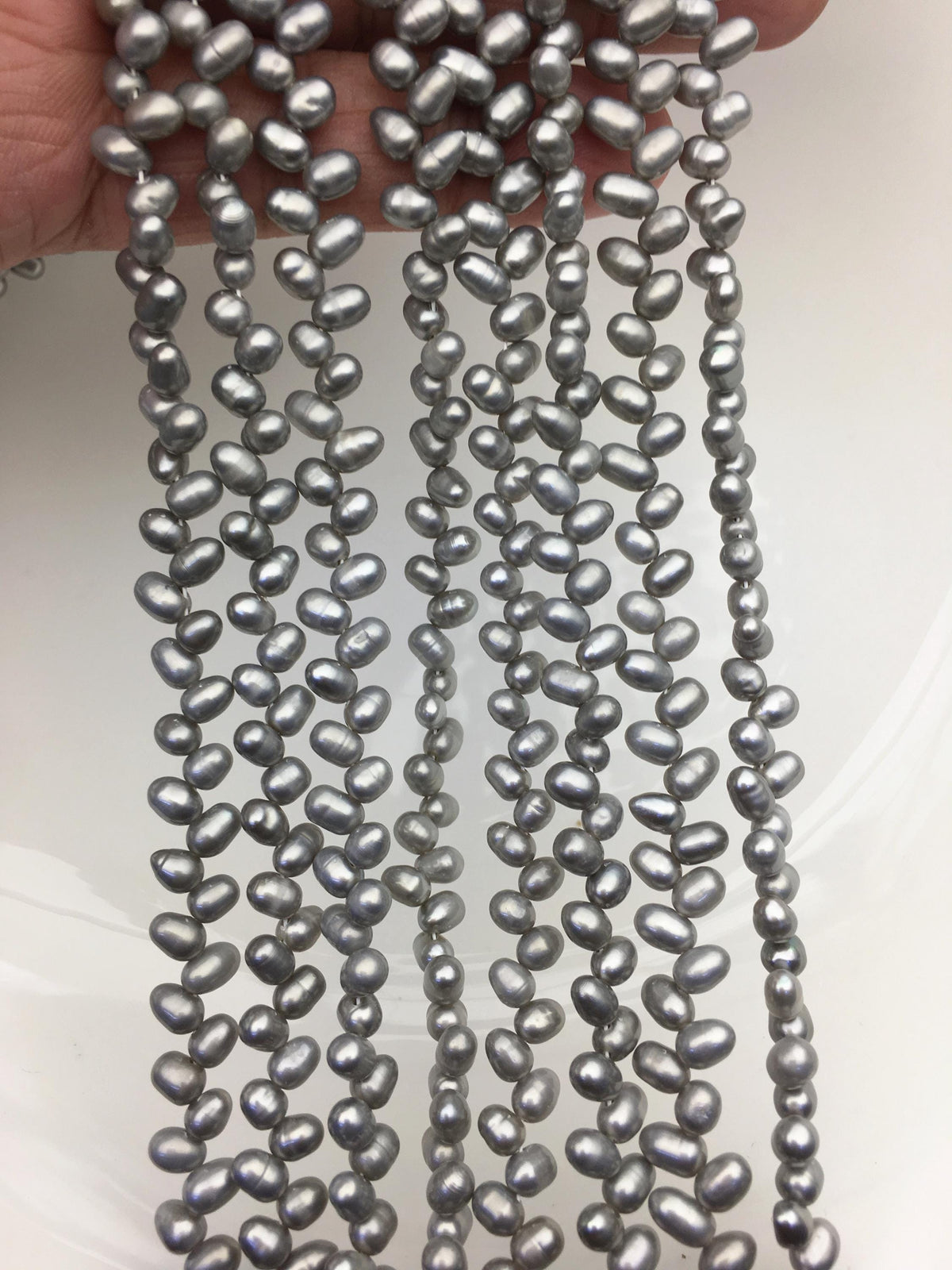 AA+ 4-4.5mm gray rice pearls, full strand, oval loose pearl beads, diy pearl, genuine pearl, Cultured pearl, diy pearl beads, LR4-T7