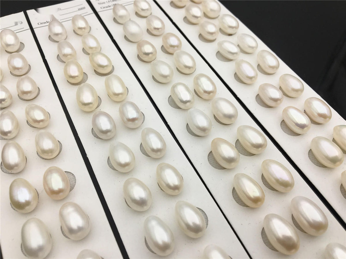 AAA 8.5-9.5x11.5-13.5mm white LONG rice freshwater pearls,dangle pearl earrings,white rice pearls, custom hole,LR9-3A-11