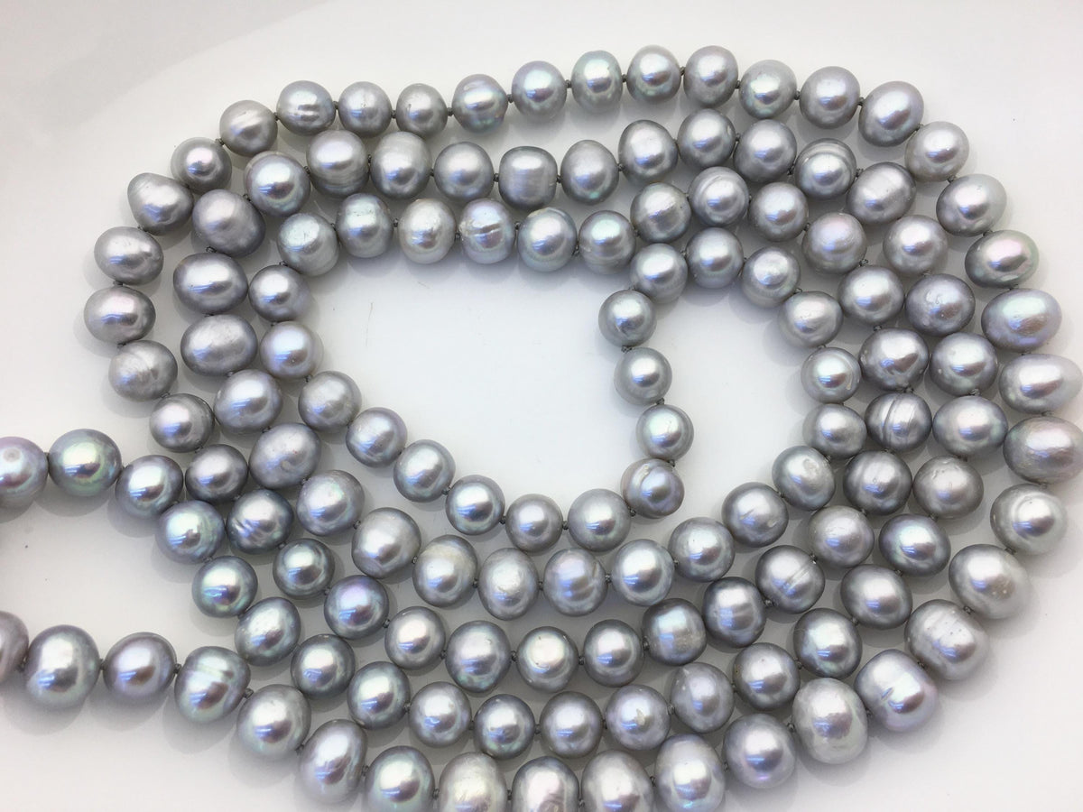 48'' 9mm Gray Near round potato Pearl Necklace, dark gray Pearl necklace, gray round pearl, wholesale, NPN1-002