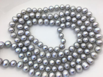 48'' 9mm Gray Near round potato Pearl Necklace, dark gray Pearl necklace, gray round pearl, wholesale, NPN1-002