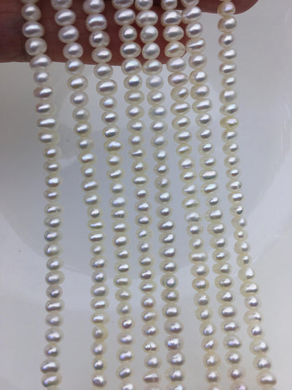 AAA 4.5-5mm tiny white button round pearls, full strand, Rondelle pearl Beads, white freshwater pearl, loose strands, SM4-3A-42