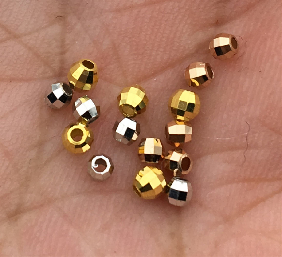 18k Real 2mm/2.3mm/2.8mm White/Yellow/Rose Gold Handmade Bali Style Faceted Round Beads, 18k Gold Beads. 18k Spacer Beads, ASG-PJ-002