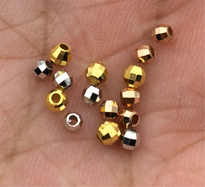 18k Real 2mm/2.3mm/2.8mm White/Yellow/Rose Gold Handmade Bali Style Faceted Round Beads, 18k Gold Beads. 18k Spacer Beads, ASG-PJ-002