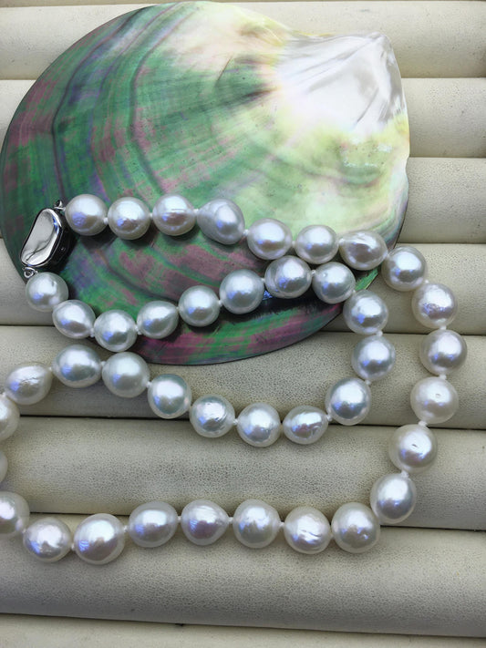 High Luster!17.5'' AAA 8-10mm white baroque drop edison freshwater Pearl necklace, genuine Natural Pearl Necklace, NPN1-T30-2