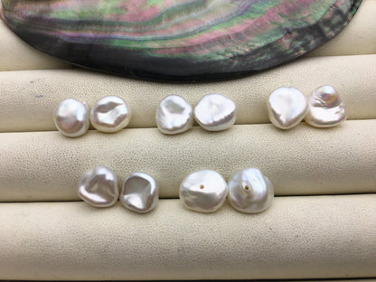 White Keshi Freshwater Pearl Pair — 10–11 mm