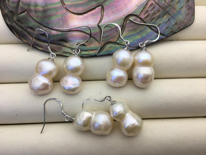 1 pair AA+ 11-13mm White gourd baroque pearl dangle earrings, S925 Sterling Silver dangle earrings, wedding pearl earrings, SE3-T10