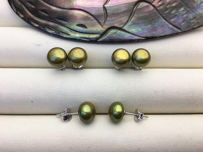 AAA 8-8.5mm green pearl stud earrings,sterling silver stud earrings,SE1-T20