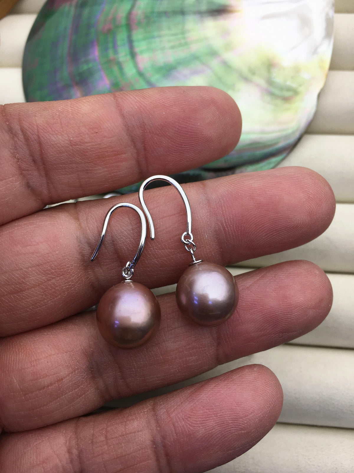 Stunning Purple Edison Pearl Drop Earrings | AAA 11-12mm Freshwater Pearl