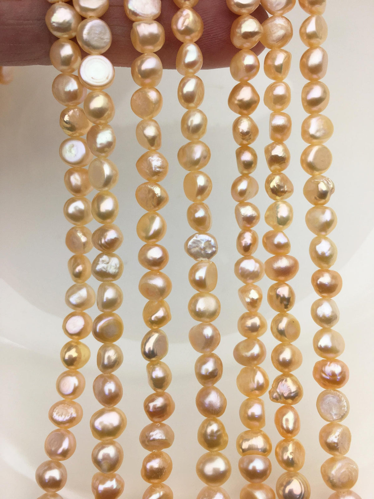 AA+ 6-6.5mm peach nugget freshwater pearls, irregular nugget freshwater pearl strand, cheap price, pearl factory china, LM6-T4