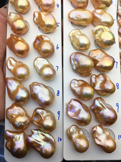 Natural Pink Rainbow Flame Ball Pearl Pair | AAA 13-15mm Fire Pearl